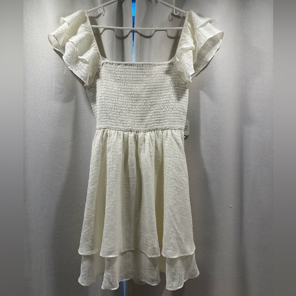 Altar'd State Cream Smocked Ruffle Mini Dress